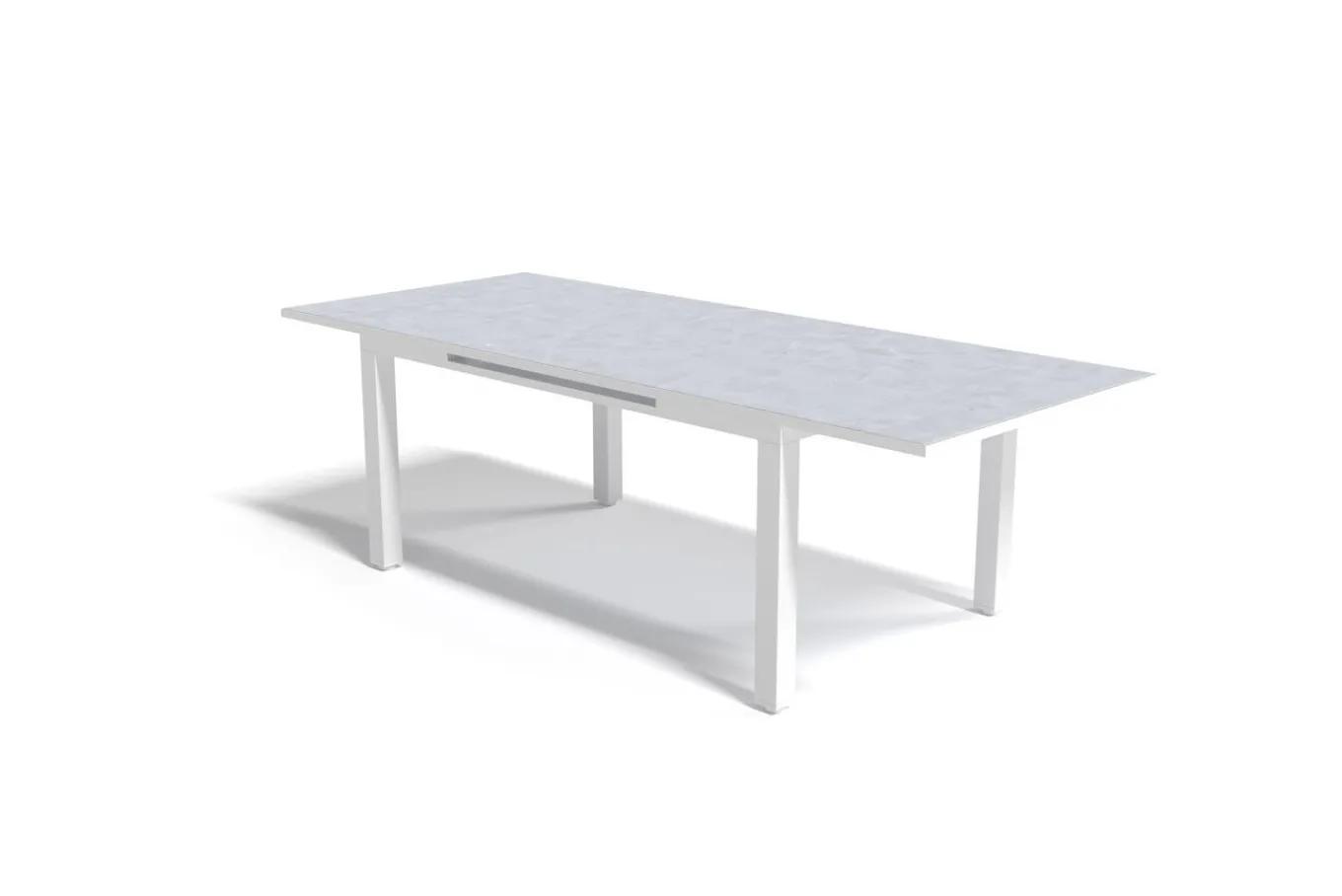 Discount Garten-Essgruppe, weiß/hellgrau, Aluminium/Glas/Teak, Ausziehtisch 180 x 240 cm, 4 Klappstühle, 2 Stapelstühle Garten-Essgruppen|Aluminium-Gartenmöbel