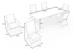 New Garten-Essgruppe, weiß matt/hellgrau, Aluminium/Outdoorgewebe/Glas, Ausziehbar, 180/240 x 100 cm Tisch, 4 Klappstühle, 2 Stapelstühle Garten-Essgruppen|Aluminium-Gartenmöbel