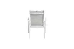 New Garten-Essgruppe, weiß matt/hellgrau, Aluminium/Outdoorgewebe/Glas, Ausziehbar, 180/240 x 100 cm Tisch, 4 Klappstühle, 2 Stapelstühle Garten-Essgruppen|Aluminium-Gartenmöbel