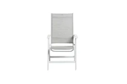 New Garten-Essgruppe, weiß matt/hellgrau, Aluminium/Outdoorgewebe/Glas, Ausziehbar, 180/240 x 100 cm Tisch, 4 Klappstühle, 2 Stapelstühle Garten-Essgruppen|Aluminium-Gartenmöbel