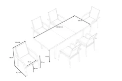 Online Granada Garten-Essgruppe, silber, Alu/Textilene, Tisch 180/240x100cm, 6 Stapelsessel Aluminium-Gartenmöbel