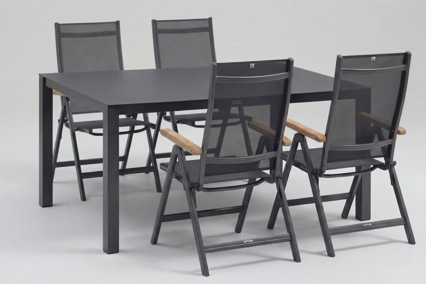 Granada Garten-Essgruppe, Anthrazit, Alu/Spraystone, Tisch 160x95 cm, 4x Klappstühle Aluminium-Gartenmöbel