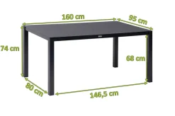 Sale Granada Garten-Essgruppe, Anthrazit, Alu/Spraystone, Tisch 160x95 cm, 6 Stapelsessel Aluminium-Gartenmöbel