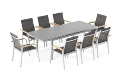Sale Granada Garten-Essgruppe, 8 Personen, ausziehbarer Tisch 180–240 cm, Aluminium/Textilene, Teak FSC®-zertifiziert Garten-Essgruppen