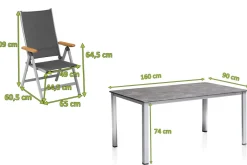 Best Granada Garten-Essgruppe, silber/anthrazit, Alu, Tisch 160x90, 6 Klappstühle Garten-Essgruppen|Aluminium-Gartenmöbel