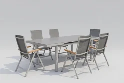Online Granada Garten-Essgruppe, silber, Alu/Textilene, Tisch 180/240x100cm, 8 Klappstühle Garten-Essgruppen