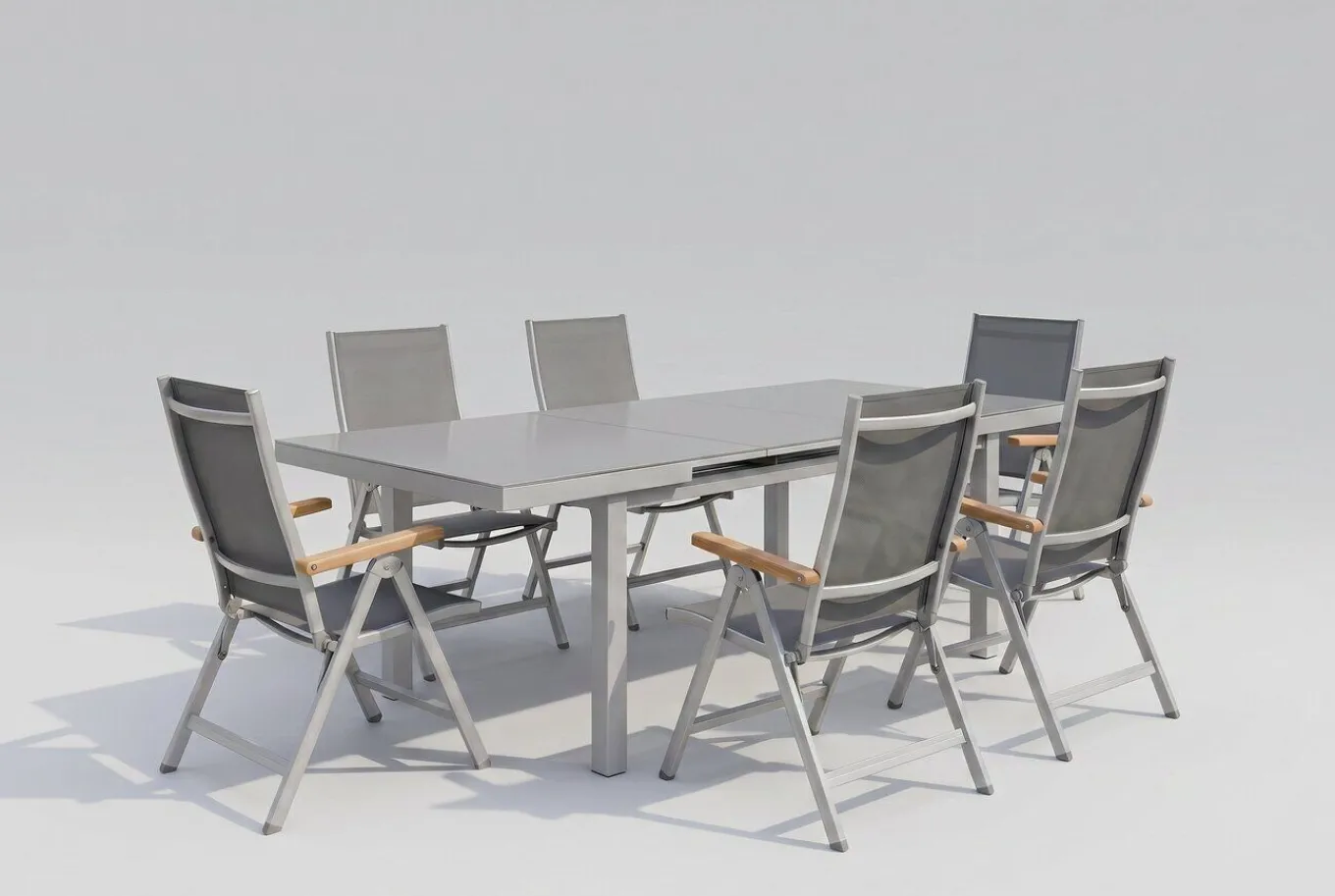 Online Granada Garten-Essgruppe, silber, Alu/Textilene, Tisch 180/240x100cm, 8 Klappstühle Garten-Essgruppen