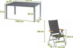 Online Granada Garten-Essgruppe, silber/anthrazit, Alu/Spraystone/Textil, 160 x 95 cm, 6 Klappstühle Garten-Essgruppen