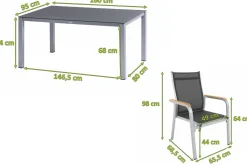 Granada Garten-Essgruppe, silber/anthrazit, Alu/Spraystone/Textil, 160x95 cm, 4 Stapelsessel Garten-Essgruppen