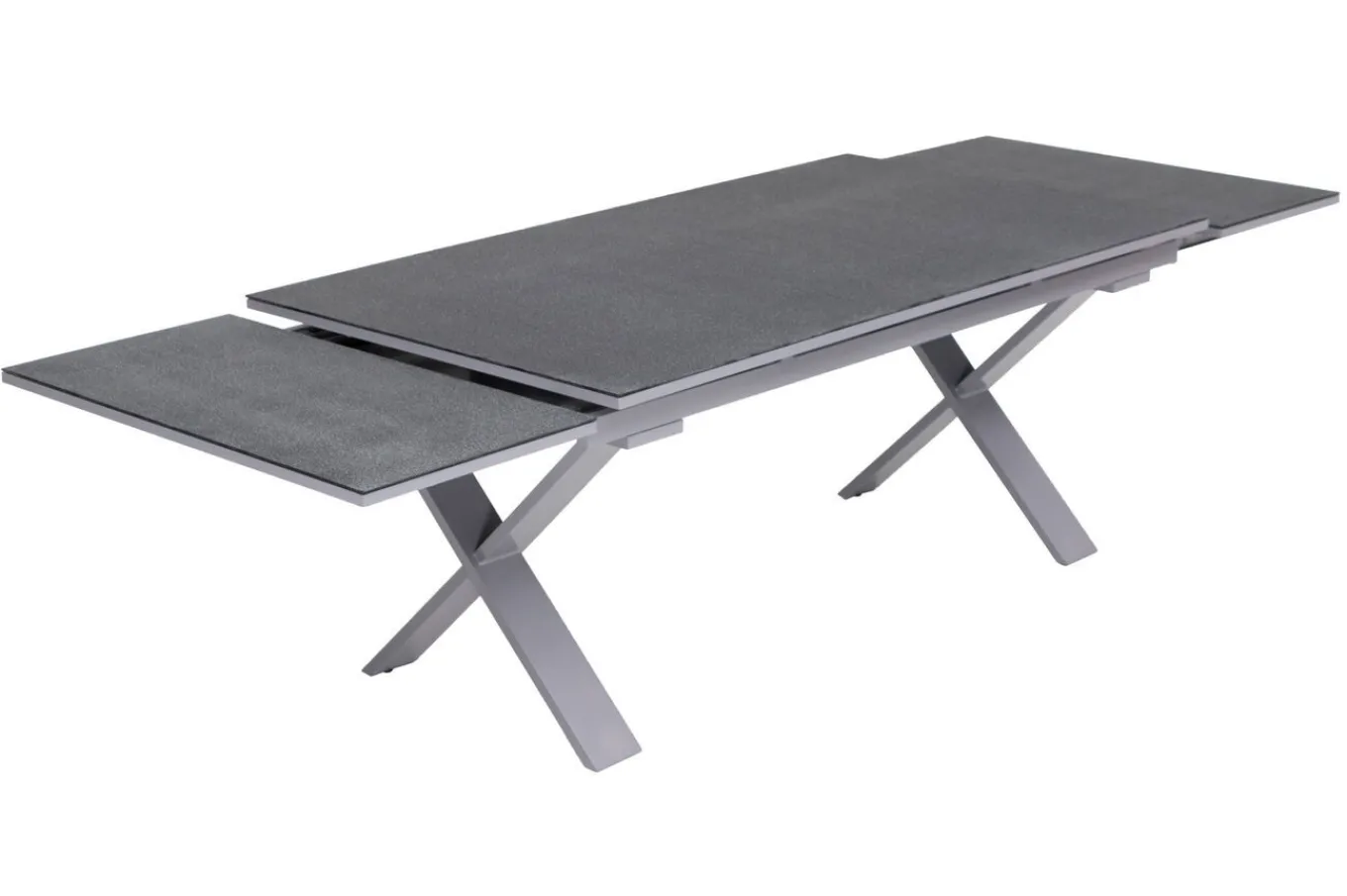 Discount Granada Garten-Essgruppe, silber / anthrazit, Alu / Spraystone / Teak, Tisch 180/280x100cm, 6 Klappstühle Garten-Essgruppen|Aluminium-Gartenmöbel