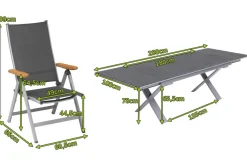 Discount Granada Garten-Essgruppe, silber / anthrazit, Alu / Spraystone / Teak, Tisch 180/280x100cm, 6 Klappstühle Garten-Essgruppen|Aluminium-Gartenmöbel