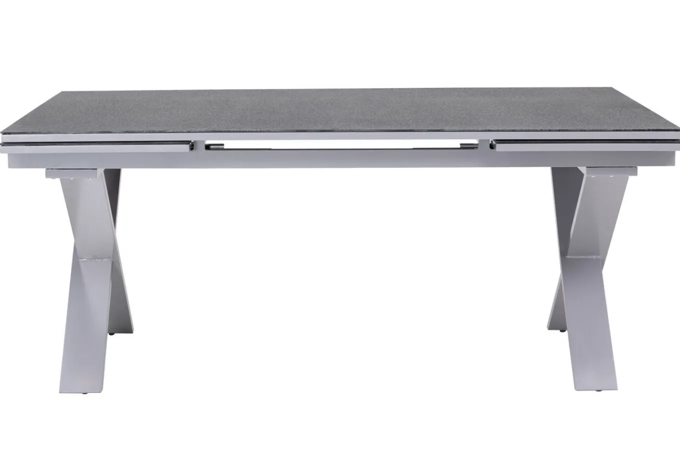 Discount Granada Garten-Essgruppe, silber / anthrazit, Alu / Spraystone / Teak, Tisch 180/280x100cm, 6 Klappstühle Garten-Essgruppen|Aluminium-Gartenmöbel