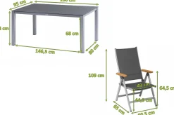 Clearance Granada Garten-Essgruppe, silber/anthrazit, Alu/Spraystone/Textil, 160 x 95 cm, 4 Klappstühle Garten-Essgruppen|Aluminium-Gartenmöbel