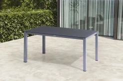 Sale Granada Garten-Essgruppe, silber/anthrazit, Alu/Spraystone/Textil, 160x95 cm, 6 Stapelsessel Garten-Essgruppen|Aluminium-Gartenmöbel