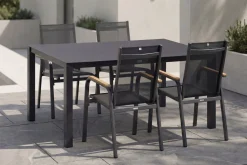 Discount Granada Garten-Essgruppe, Anthrazit, Alu/Spraystone, Tisch 160x95 cm, 4 Stapelsessel Garten-Essgruppen|Aluminium-Gartenmöbel