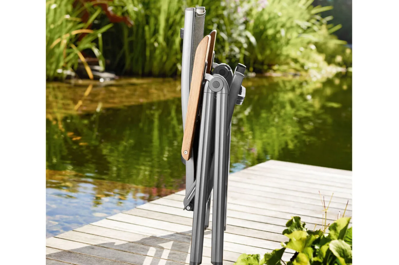 Clearance Granada Garten-Essgruppe, silber / anthrazit, Alu / Spraystone / Teak, Tisch 180/280 x 100 cm, 6 Stapelsessel, 2 Klappstühle Garten-Essgruppen