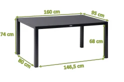 Hot Granada Garten-Essgruppe, Anthrazit, Alu/Spraystone, Tisch 160x95 cm, 6x Klappstühle Garten-Essgruppen