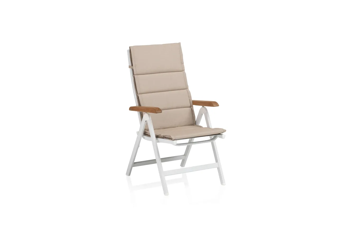 Clearance GRANADA Klappstuhl, weiß matt/hellgrau, Alu/Teak/Outdoorgewebe, klappbar, 0301201-5210 Aluminium-Gartenmöbel|Gartenstühle & Gartensessel
