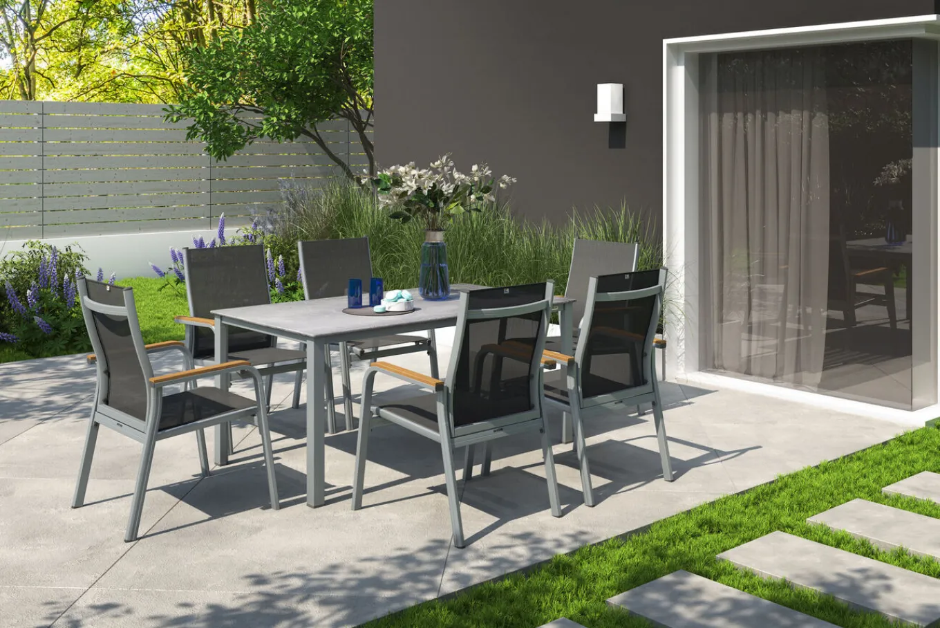 Discount Granada Stapelsessel, silber/anthrazit, Alu/Textilene, 0301205-0110 Aluminium-Gartenmöbel|Gartenstühle & Gartensessel