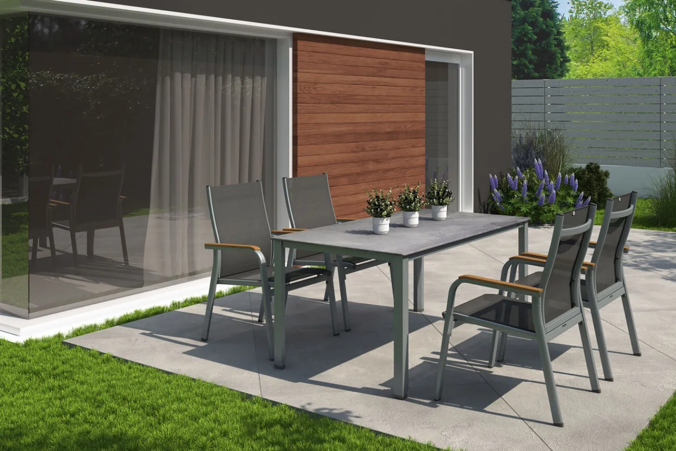 Discount Granada Stapelsessel, silber/anthrazit, Alu/Textilene, 0301205-0110 Aluminium-Gartenmöbel|Gartenstühle & Gartensessel
