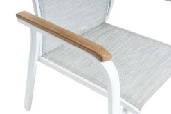 New GRANADA Stapelsessel, weiß matt/hellgrau, Alu/Teak/Outdoorgewebe, stapelbar, 0301205-5210 Aluminium-Gartenmöbel|Gartenstühle & Gartensessel