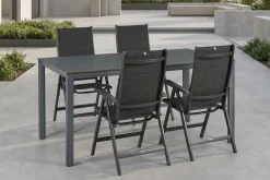 Discount KETTALUX-PLUS/Basic Plus Padded Sitzgruppe, anthrazit, Alu/Textilene, Tisch 160x95 cm, 4 Klappstühle Aluminium-Gartenmöbel