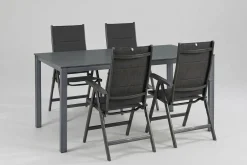 Discount KETTALUX-PLUS/Basic Plus Padded Sitzgruppe, anthrazit, Alu/Textilene, Tisch 160x95 cm, 4 Klappstühle Aluminium-Gartenmöbel