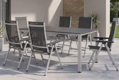 Clearance KETTALUX-PLUS/Basic Plus Sitzgruppe, silber/anthrazit, Alu/Textilene, Tisch 160x95 cm, 6 Klappstühle Garten-Essgruppen|Aluminium-Gartenmöbel