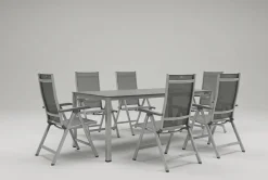 Clearance KETTALUX-PLUS/Basic Plus Sitzgruppe, silber/anthrazit, Alu/Textilene, Tisch 160x95 cm, 6 Klappstühle Garten-Essgruppen|Aluminium-Gartenmöbel