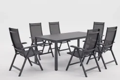 Sale KETTALUX-PLUS/Basic Plus Sitzgruppe, anthrazit, Alu/Textilene, Tisch 160x95 cm, 6 Klappstühle Garten-Essgruppen|Aluminium-Gartenmöbel