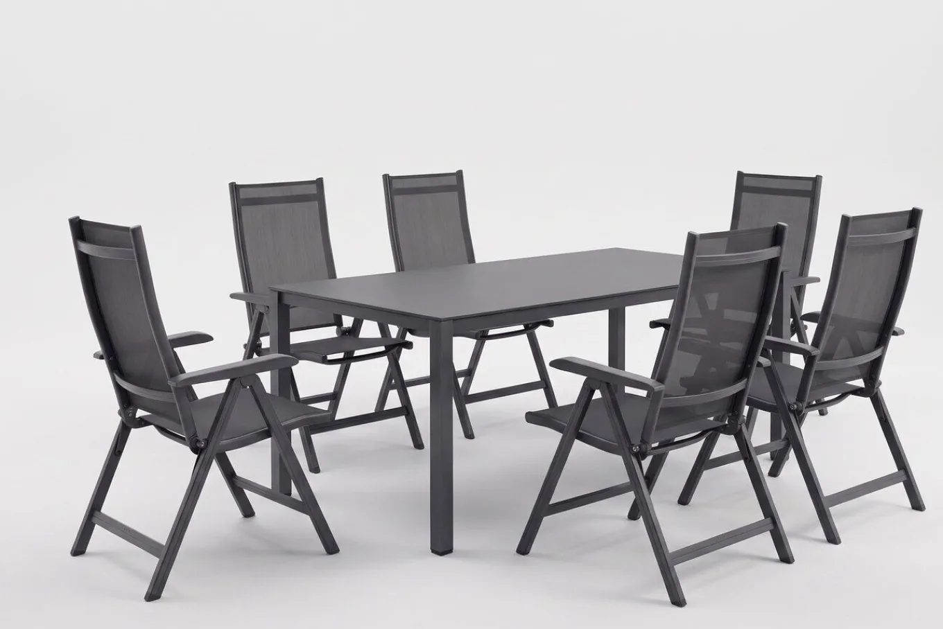 Sale KETTALUX-PLUS/Basic Plus Sitzgruppe, anthrazit, Alu/Textilene, Tisch 160x95 cm, 6 Klappstühle Garten-Essgruppen|Aluminium-Gartenmöbel