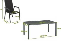 Clearance KETTALUX-PLUS/Basic Plus Padded Sitzgruppe, anthrazit, Alu/Textilene, Tisch 160x95 cm, 6 Personen, gepolsterte Sitz - und Rückenfläche Garten-Essgruppen|Aluminium-Gartenmöbel
