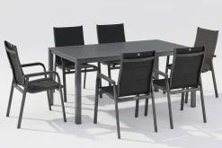 Clearance KETTALUX-PLUS/Basic Plus Padded Sitzgruppe, anthrazit, Alu/Textilene, Tisch 160x95 cm, 6 Personen, gepolsterte Sitz - und Rückenfläche Garten-Essgruppen|Aluminium-Gartenmöbel