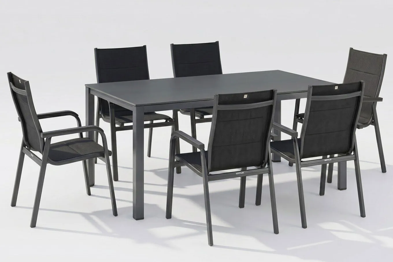 Clearance KETTALUX-PLUS/Basic Plus Padded Sitzgruppe, anthrazit, Alu/Textilene, Tisch 160x95 cm, 6 Personen, gepolsterte Sitz - und Rückenfläche Garten-Essgruppen|Aluminium-Gartenmöbel