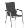 Outlet KETTALUX-PLUS/Basic Plus Padded Sitzgruppe, silber/anthrazit/grau, Alu/Textilene, 160x95 cm,6 Stapelsessel, gepolsterte Sitz - und Rückenfläche Garten-Essgruppen|Aluminium-Gartenmöbel