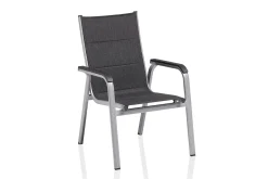Outlet KETTALUX-PLUS/Basic Plus Padded Sitzgruppe, silber/anthrazit/grau, Alu/Textilene, 160x95 cm,6 Stapelsessel, gepolsterte Sitz - und Rückenfläche Garten-Essgruppen|Aluminium-Gartenmöbel