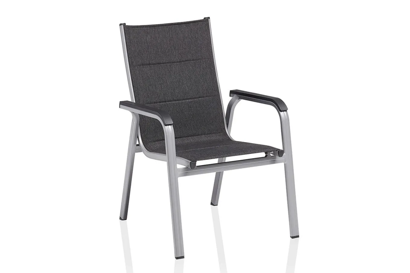 Outlet KETTALUX-PLUS/Basic Plus Padded Sitzgruppe, silber/anthrazit/grau, Alu/Textilene, 160x95 cm,6 Stapelsessel, gepolsterte Sitz - und Rückenfläche Garten-Essgruppen|Aluminium-Gartenmöbel