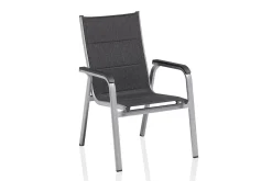 New KETTALUX-PLUS/Basic Plus Padded Sitzgruppe, silber/anthrazit/grau, Alu/Textilene, 160x95 cm,4 Stapelsessel, gepolsterte Sitz - und Rückenfläche Garten-Essgruppen|Aluminium-Gartenmöbel