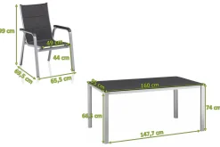 New KETTALUX-PLUS/Basic Plus Padded Sitzgruppe, silber/anthrazit/grau, Alu/Textilene, 160x95 cm,4 Stapelsessel, gepolsterte Sitz - und Rückenfläche Garten-Essgruppen|Aluminium-Gartenmöbel