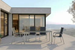New KETTALUX-PLUS/Basic Plus Padded Sitzgruppe, silber/anthrazit/grau, Alu/Textilene, 160x95 cm,4 Stapelsessel, gepolsterte Sitz - und Rückenfläche Garten-Essgruppen|Aluminium-Gartenmöbel
