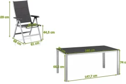 Outlet KETTALUX-PLUS/Basic Plus Padded Sitzgruppe, silber/anthrazit, Alu/Textilene, Tisch 160x95 cm, 6 Klappstühle Garten-Essgruppen|Aluminium-Gartenmöbel