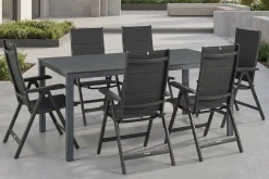 Hot KETTALUX-PLUS/Basic Plus Padded Sitzgruppe, anthrazit, Alu/Textilene, Tisch 160x95 cm, 6 Klappstühle Garten-Essgruppen|Aluminium-Gartenmöbel