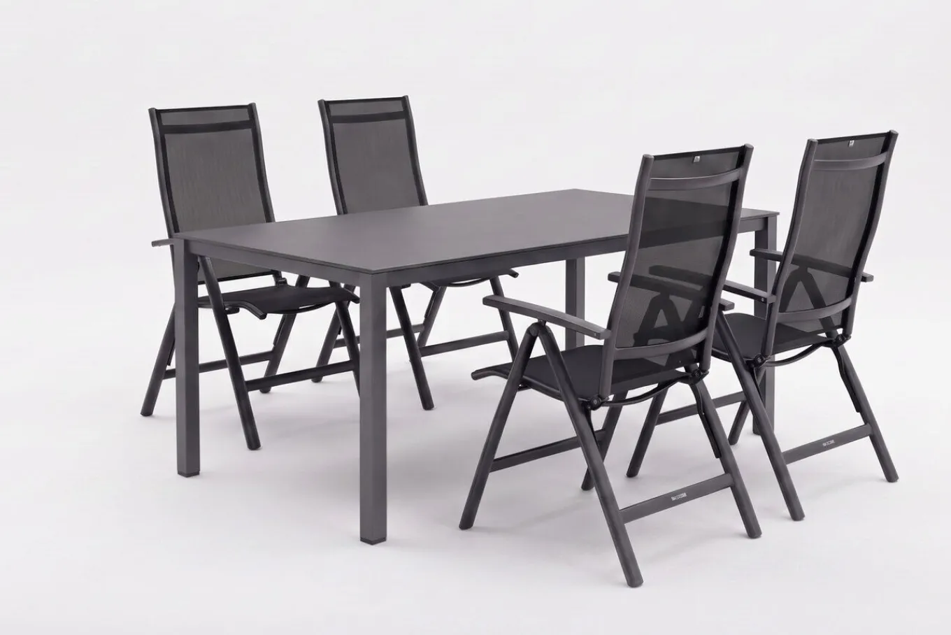 Clearance KETTALUX-PLUS/Legato Curve Sitzgruppe, anthrazit, Alu/Textilene, Tisch 160x95 cm, 4 Klappstühle Garten-Essgruppen|Aluminium-Gartenmöbel