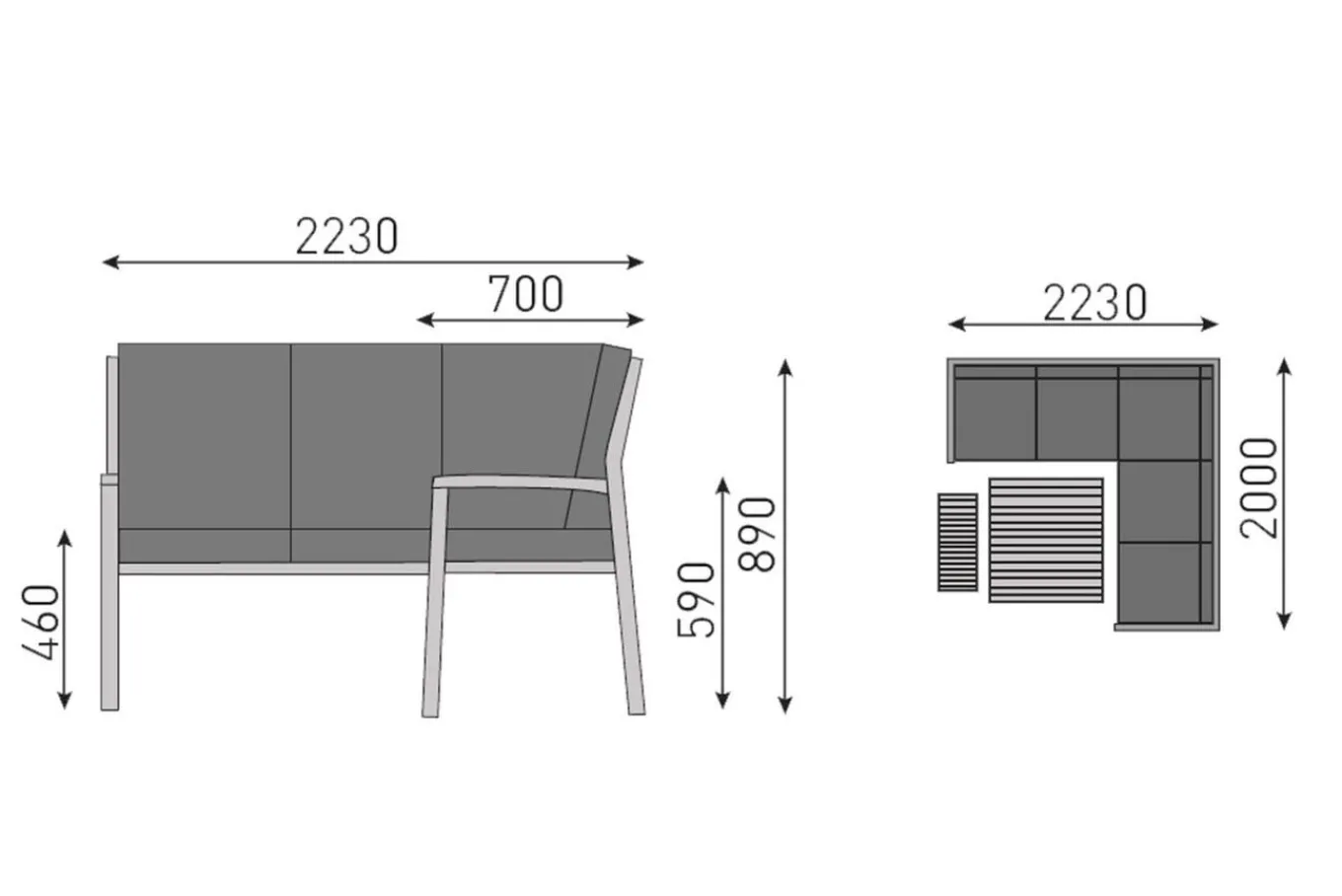 Online Ocean Dining-Lounge, anthrazit/grau, 223 x 200 cm, inkl. Kissen, 0320831-7100 Garten-Essgruppen|Aluminium-Gartenmöbel