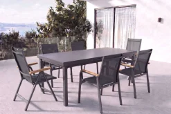 Sale Premium/Granada Garten-Essgruppe, Anthrazit/Grau, Alu/Glas, Ausziehtisch 180/240x100cm, 4 Stapelsessel, 2 Klappstühle Aluminium-Gartenmöbel