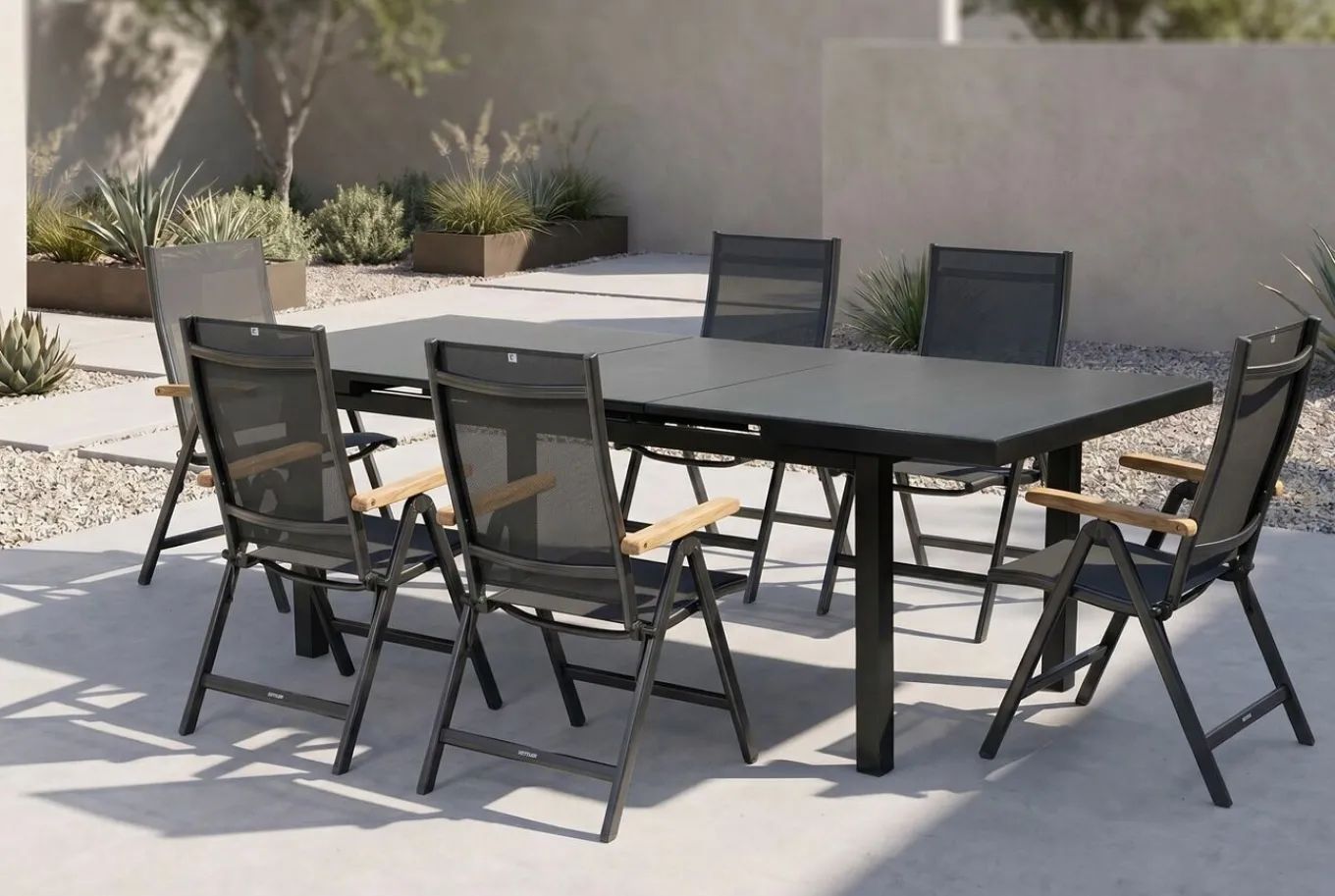 New Premium/Granada Garten-Essgruppe, anthrazit/grau, Alu/Glas, Tisch 180/240x100cm, 6 Sessel Aluminium-Gartenmöbel