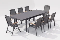 Clearance Premium/Granada Garten-Essgruppe, Anthrazit/Grau, Alu/Glas, Ausziehtisch 180/240x100cm, 8 Sessel Garten-Essgruppen|Aluminium-Gartenmöbel