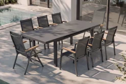 Clearance Premium/Granada Garten-Essgruppe, Anthrazit/Grau, Alu/Glas, Ausziehtisch 180/240x100cm, 8 Sessel Garten-Essgruppen|Aluminium-Gartenmöbel