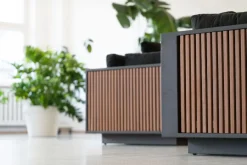 Outlet Aztec Plus Gartenlounge, natur/schwarz, Alu/Polyester/Holzimitat, pulverbeschichtet, wetterbeständig, inkl. Kissen & Polster Gartenlounge|Aluminium-Gartenmöbel