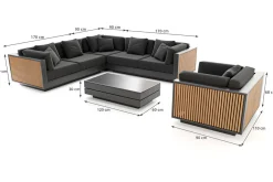 Outlet Aztec Plus Gartenlounge, natur/schwarz, Alu/Polyester/Holzimitat, pulverbeschichtet, wetterbeständig, inkl. Kissen & Polster Gartenlounge|Aluminium-Gartenmöbel